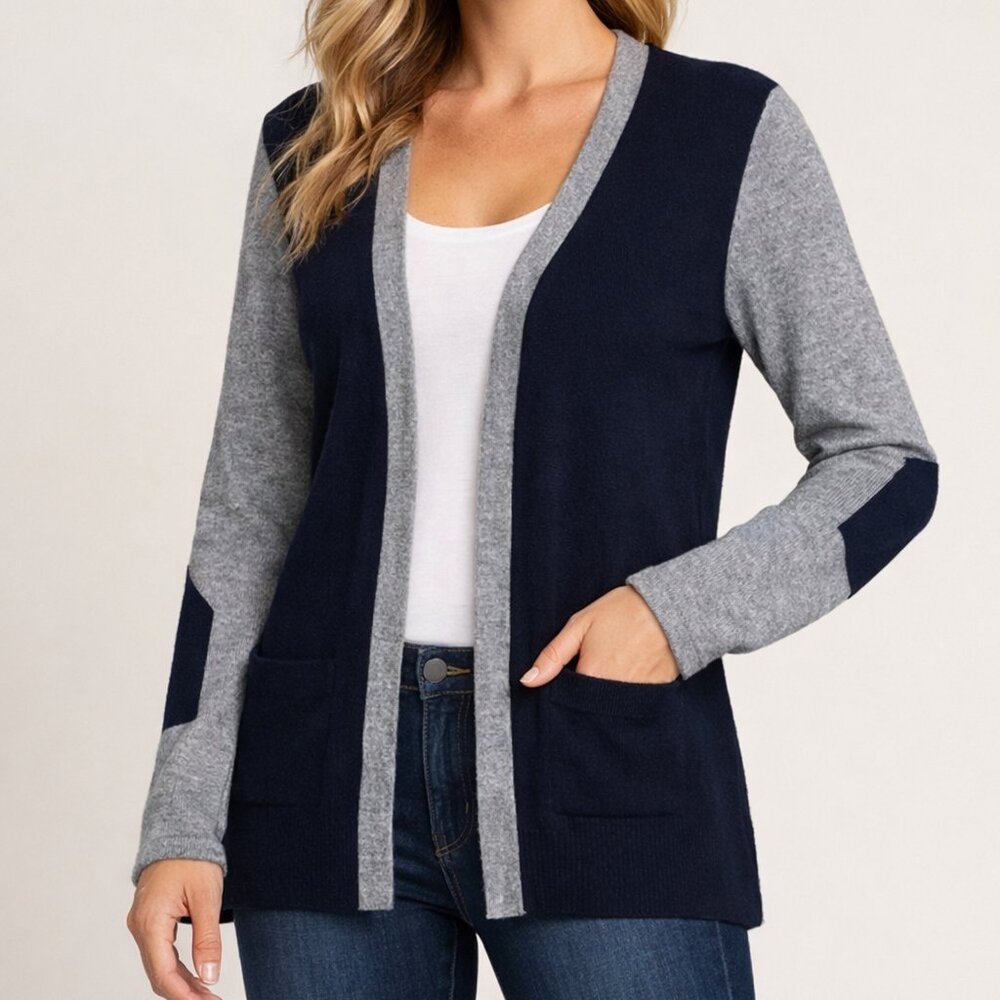 Bailey44 Merino‑Cashmere Colorblock Cardigan (Style 408‑B422) Size Large